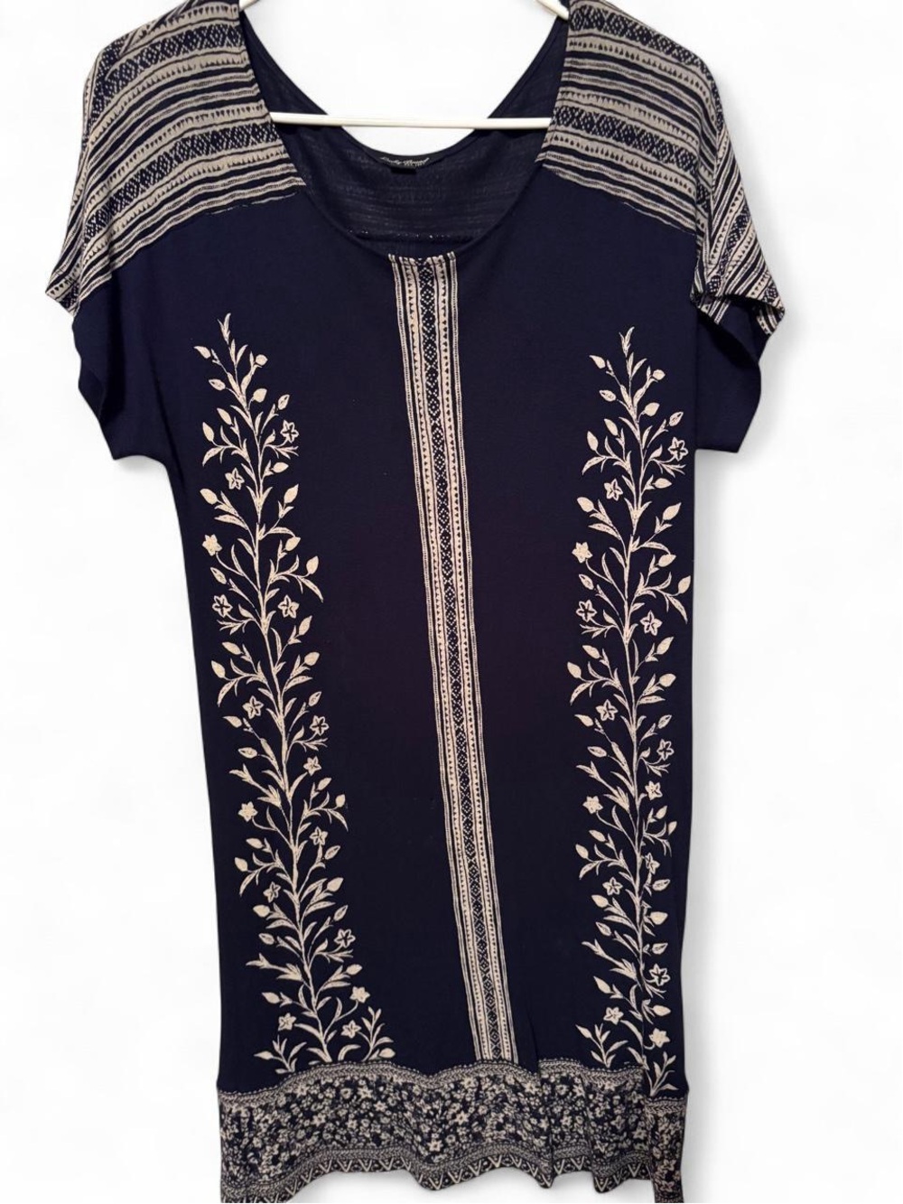 Lucky Brand Navy Short Sleeve Dress with Cream Floral Print Small